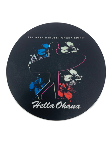 Hella Ohana Surfer Girl Circle Sticker